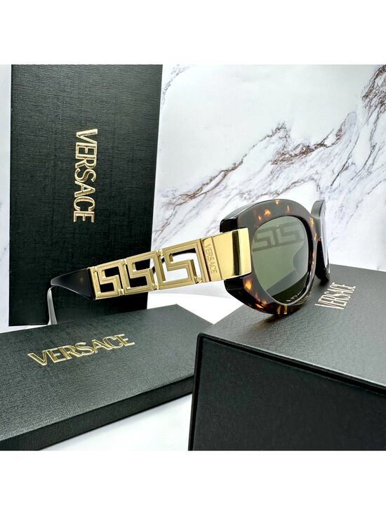 New VERSACE Sunglasses Brown Gold Acetate & Metal Cat Eye w/ Case main image 6